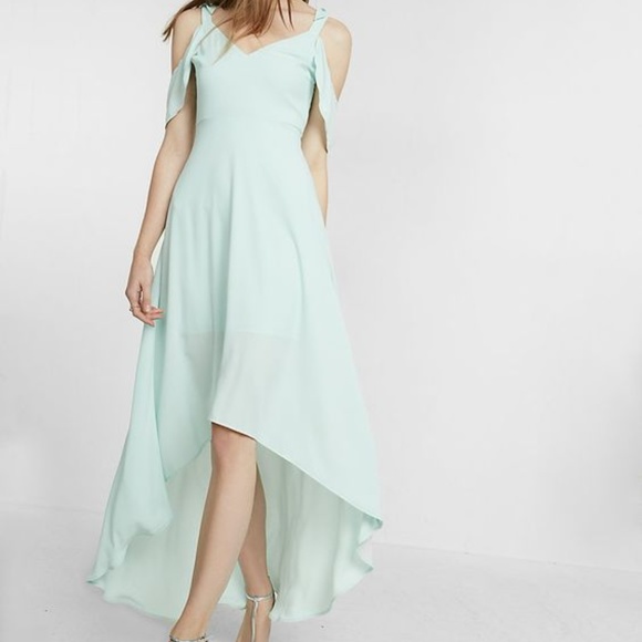 green cold shoulder maxi dress
